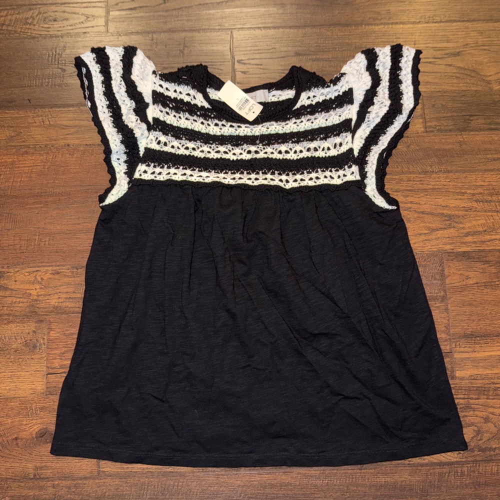 Loft Black and White Crochet Top